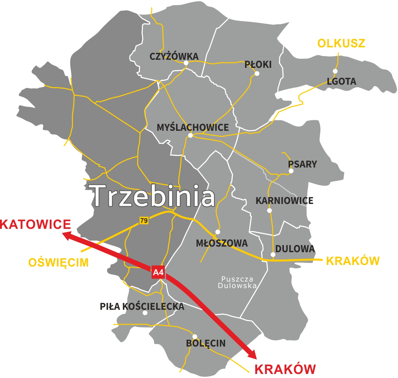 Trzebinia sieć dróg